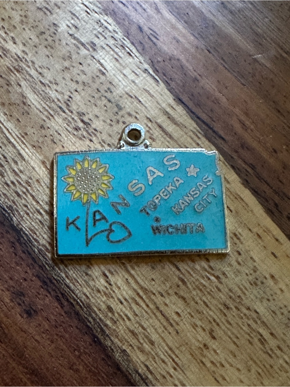 Kansas Sunflower Enamel Charm Pendant - Turquoise & Yellow